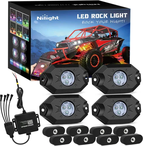 Miniatura 10 de Nilight 2 luces LED RGB de 3 pies con base de resorte y 4 luces de rock, control remoto de aplicación con patrones de persecución de bricolaje