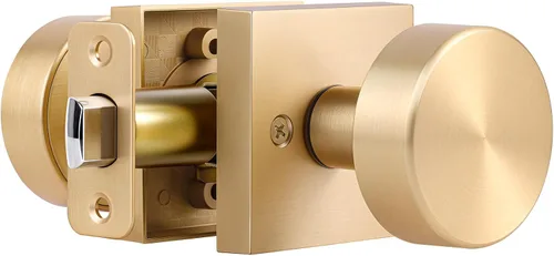 Miniatura 29 de coolnews Pomos dorados para puerta interior, pomo de puerta de privacidad con cerradura, manija de puerta cuadrada resistente moderna para Oro