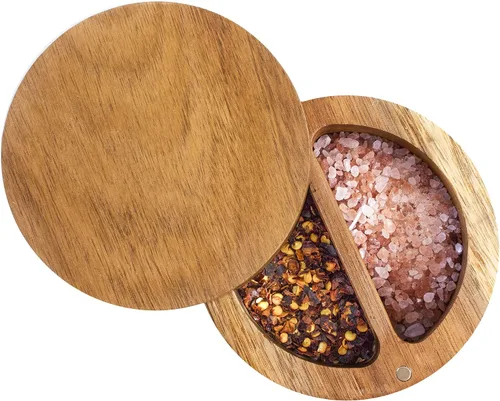 Miniatura 3 de Totally Bamboo Rock & Branch Acacia Duet - Cuenco para sal y pimienta, salero y caja de almacenamiento con dos compartimentos, tapa giratoria