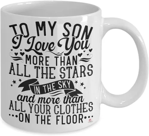 Miniatura 2 de ODDITEES Taza de café con texto en inglés «To My Son I Love You More Than All The Stars In The Sky», 11 onzas, color blanco