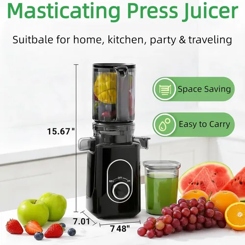 Miniatura 3 de Simple Deluxe Exprimidor de prensa en frío, exprimidor de masticación lenta con canal de alimentación ancho, alto rendimiento de jugo y libre de BPA