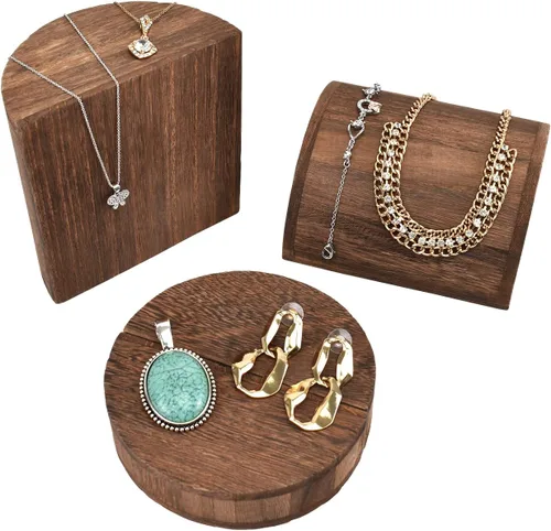Miniatura 3 de MOOCA Juego de 4 elevadores de madera ligeros para pulseras, aretes y collares, múltiples combinaciones para innumerables estilos de exhibición