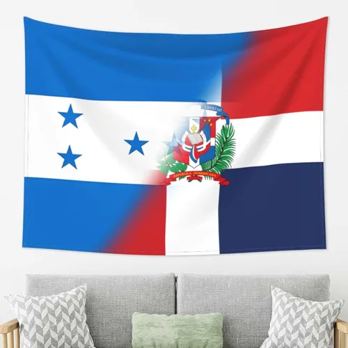 Tapiz de mitad de Honduras con bandera de la mitad de República Dominicana para colgar en la pared, decoración de sala de estar y dormitorio, 80 x
