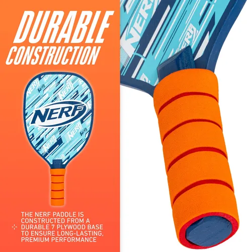 Miniatura 4 de NERF 2 Player Pickleball Paddle Set - Youth Pickleball Equipment Set - (2) Wooden Paddles with Foam Grips + (2) Outdoor Balls for Kids - Carry Bag