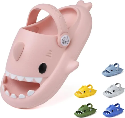 Sandalias de tiburón para niños, pantuflas de tiburón para niños y niñas, sandalias de almohada con suela gruesa, suaves y antideslizantes