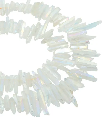 Miniatura 5 de SUNYIK Angel Aura Cuarzo con Revestimiento de Titanio Puntas de Cristal Palos Rugosos de Cuarzo Picos Cuentas de Punta Hebra de 15 Pulgadas Perforada