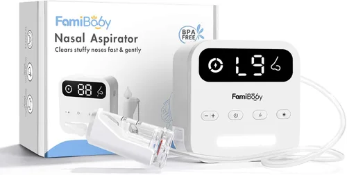 Miniatura 7 de Aspirador nasal eléctrico para bebés y niños pequeños Chupón de nariz para bebés con 3 niveles de succión Aspirador nasal fácil de limpiar