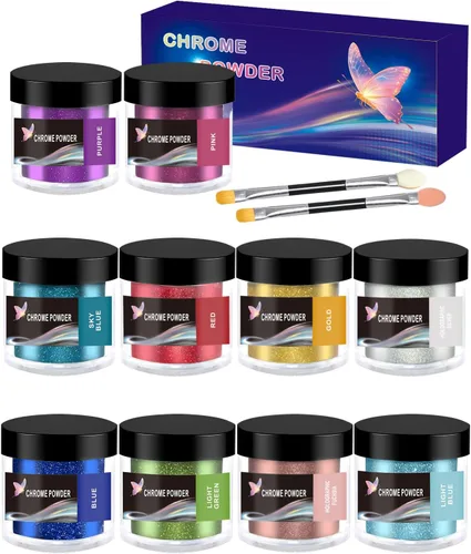 Polvo cromado, 10 colores de pigmento cromado espejo metálico, polvo holográfico para uñas, resina epoxi, vasos, slime, manualidades y pintura al