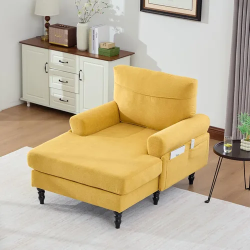 Miniatura 7 de Moderno sofá reclinable individual de tela de chenilla, patas de madera con cómodo respaldo y reposabrazos, bolsillos laterales para sala de estar