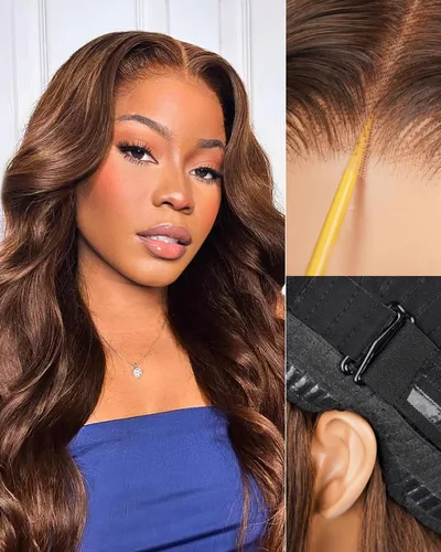 Miniatura 18 de Arabella 5x6 Pelucas listas para usar sin pegamento de cabello humano 1B/27 con encaje frontal resaltado, pelucas de cabello humano con densidad