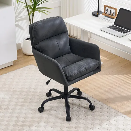 XIFAN - Silla de oficina de piel sintética con asiento acolchado grueso, giratorio de 360°, silla de escritorio ajustable en altura con base de