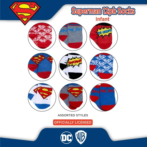 Miniatura 6 de DC Comics Calcetines para bebés niños y niñas, paquete de 12 calcetines de Batman, Wonder Woman, Superman, Liga de la Justicia, Super Girl (0-24M)