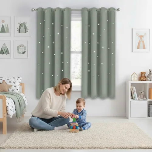Miniatura 20 de NICETOWN Cortinas infantiles perforadas, cortinas marroquíes con estrellas azules para dormitorio de niñas, gruesas y suaves, para oscurecer la Azul