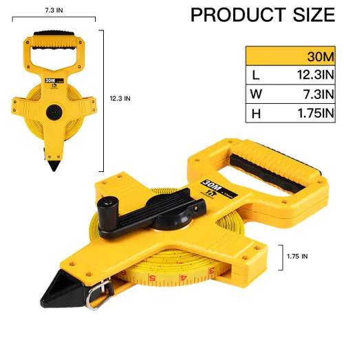 Miniatura 3 de Cinta métrica de fibra de vidrio de carrete abierto, cinta métrica de 100 pies por 1/2 pulgada, escala en pulgadas/métrica para ingeniero, exterior