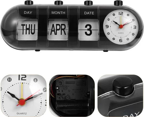 Miniatura 3 de VOSAREA Calendario perpetuo, reloj digital, manual, analógico, para escritorio, escritorio, despertador, retro, cuarzo, mostrando fecha, día, mes