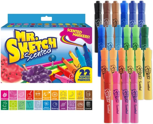 Mr. Sketch Marcadores aromáticos, punta de cincel, colores surtidos 22 unidades - Divertido para niños, estimula la creatividad, regalo de