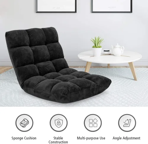 Miniatura 4 de GOFLAME Sofá de suelo plegable de 14 posiciones, sofá ajustable para juegos, silla acolchada, cama plegable para dormir para sala de estar, Negro