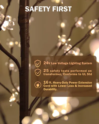 Miniatura 4 de TYBEEU Árbol de cerezo iluminado de 4 pies con 144 luces LED blancas cálidas para decoración de vacaciones, regulable, certificado UL, impermeable