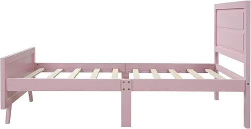 Miniatura 9 de anwickjeff Base de cama de madera tamaño individual, base de colchón con cabecera, estribo, soporte de listones de madera, no necesita somier
