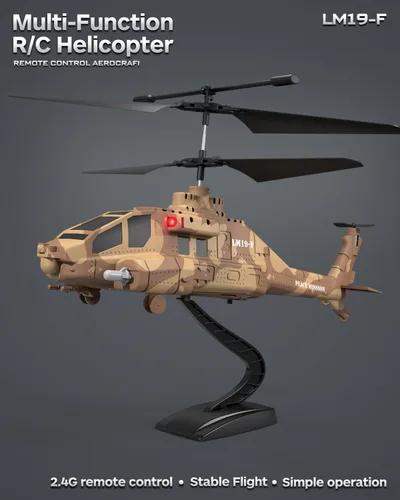 Miniatura 7 de Helicóptero RC con misiles, helicóptero militar de control remoto de 2.4 GHz para niños, helicóptero militar, luces LED, retención de altitud, Marrón
