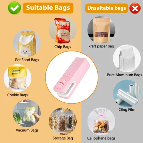 Miniatura 8 de Mini sellador de bolsas 2 en 1 sellador térmico y cortador, sellador de bolsas para aperitivos, resellador de bolsas de batería de litio para bolsas