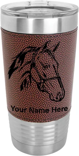 Miniatura 14 de LaserGram - Taza de 20 oz con aislamiento al vacío, con cabeza de caballo 2, grabado personalizado incluido (piel sintética, estilo béisbol)