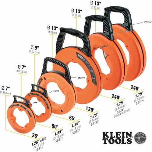 Miniatura 3 de Klein Tools 56335 Cinta Pasacables Eléctrica de Acero Plano, Cinta de Acero de Resorte de 25 Pies y 1/4 de Pulgada de Ancho, Punta de Plástico