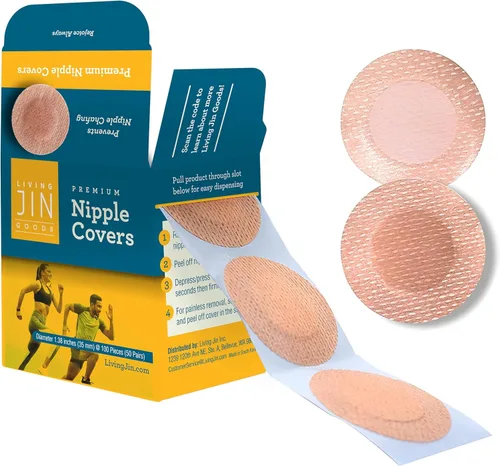 LIVING JIN Funda para pezones – 50 pares (100 piezas) Paquete económico Protector de pezón antirozaduras para corredores, cinta de pezón,