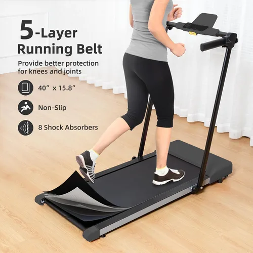 Miniatura 4 de Almohadilla para caminar con barra de asa, caminadora plegable para espacio pequeño, con asas, llave de seguridad, motor silencioso sin escobillas