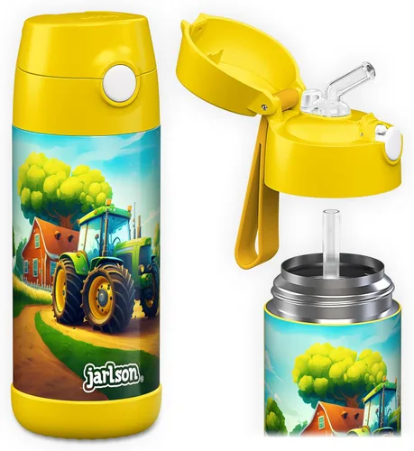 Miniatura 37 de Jarlson® CHARLI - Botella de agua para niños [12 onzas], botella térmica de acero inoxidable con pajilla, botella de agua aislada a prueba
