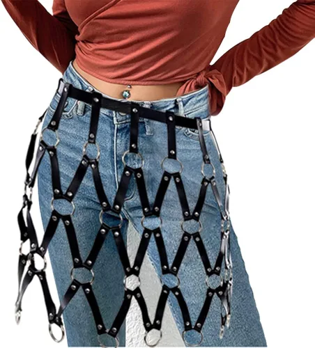 Miniatura 4 de CYWYX Disfraces del partido arnés del cuerpo ajustable ahueca hacia fuera cuero de la PU tejidas faldas de moda, Pg01., talla única