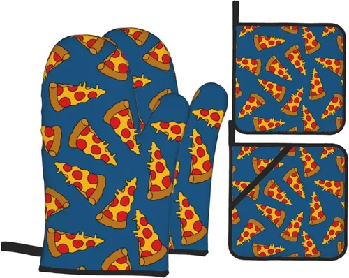 Juego de 4 manoplas de horno y soportes para ollas de pizza, guantes resistentes al calor para cocina, hornear, asar a la parrilla, barbacoa Linda