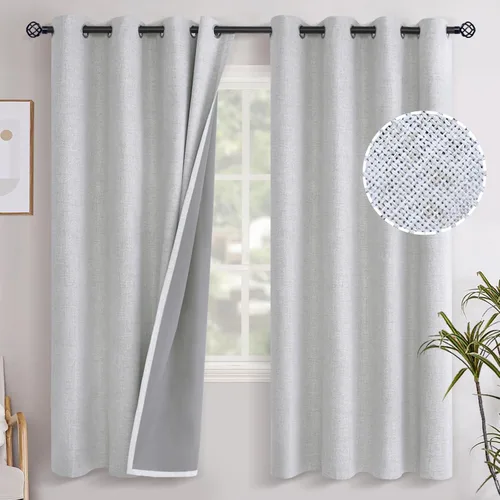 Miniatura 132 de YoungsTex - Cortinas opacas de lino para dormitorio, oscurecimiento de la habitación, cortinas con textura de lino, paneles con aislamiento térmico
