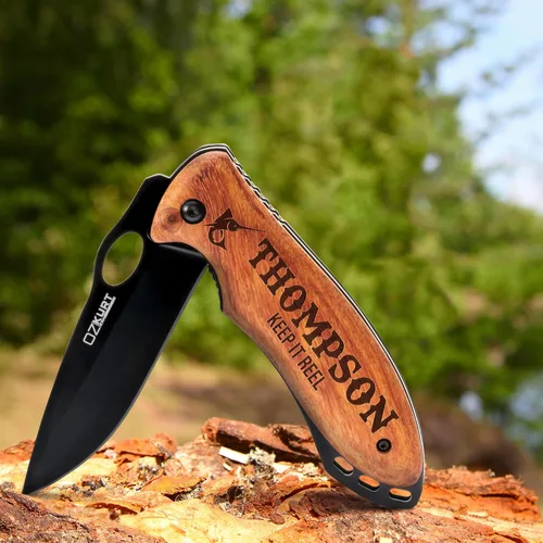 Miniatura 3 de Lara Laser Works Cuchillo de bolsillo personalizado para hombres, cuchillo grabado personalizado con nombre, regalo de padrino, día del padre