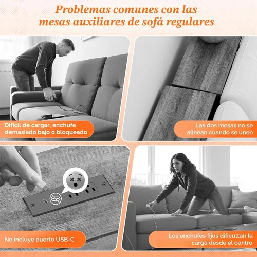 Miniatura 4 de SUPERJARE AST001Z - Mesa de sofá de 79 pulgadas con 2 tomas de corriente y puertos USB-C, mesa consola estrecha de 5.9 pulgadas con almacenamiento