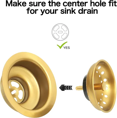 Miniatura 4 de Tapón de colador dorado para fregadero,Tapón de fregadero de acero inoxidable,Tapón de cesta de repuesto para fregadero de cocina dorado Oro