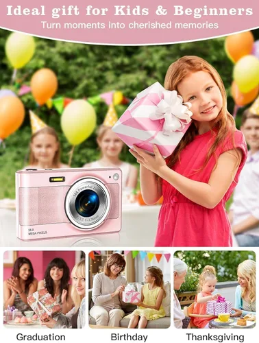 Miniatura 7 de Cámara digital actualizada, cámara FHD 1080P de 56 MP para niños con zoom de 16 x antivibraciones, cámara para niños con tarjeta TF de 32 GB, dos