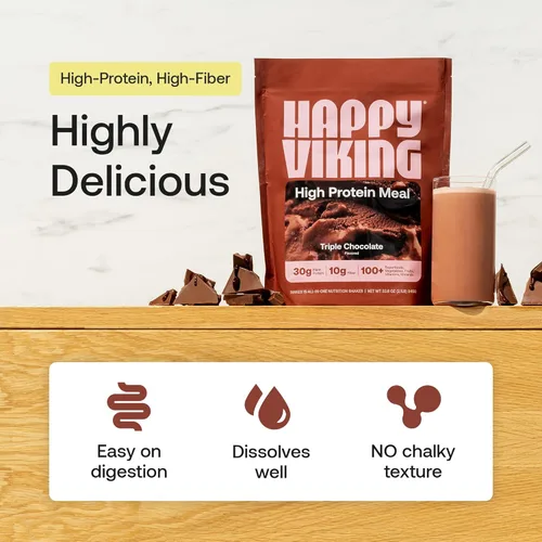 Miniatura 2 de Happy Viking Proteína en Polvo de Chocolate + Súper Alimentos, Creado por Venus Williams, 30G de Proteína, Bajo en Carbohidratos, Cetogénico