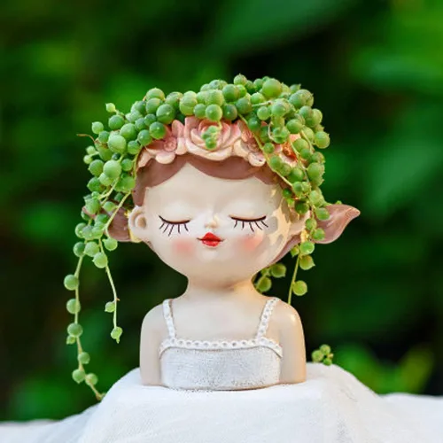 Miniatura 4 de Bonita maceta de resina para suculentas, maceta de flores para niña, cara humana, cactus, contenedor para bonsái, maceta para pulgar, estatua