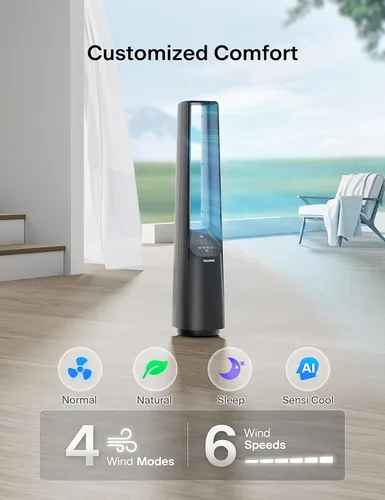 Miniatura 3 de PELONIS - Ventilador inteligente sin aspas de 40 pulgadas para dormitorio - Ventilador de torre, compatible con Alexa/Google/WiFi, motor DC, 6
