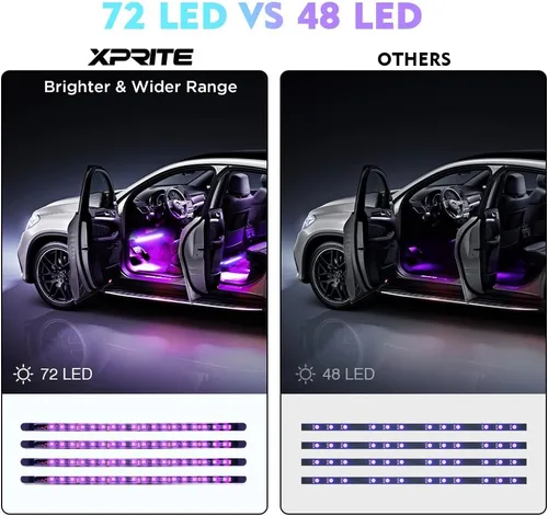 Miniatura 2 de Xprite Tiras de luz LED RGB con Bluetooth para interior de auto con control remoto caja de control sellado de silicona para espacio para pies debajo