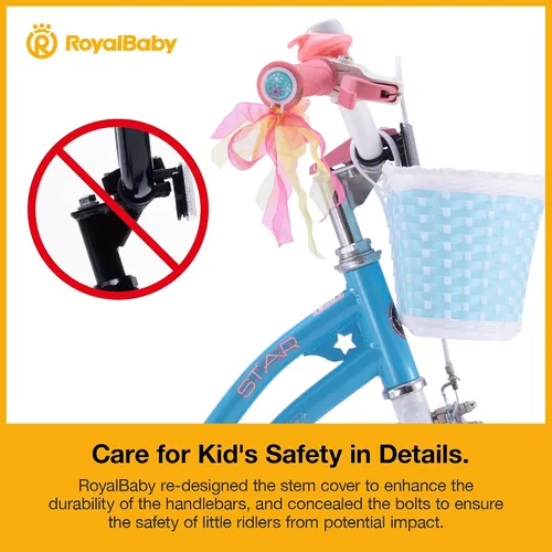 Miniatura 8 de RoyalBaby Stargirl - Bicicleta infantil de 14 pulgadas para niñas con ruedas de entrenamiento y canasta, color azul [4] Azul cielo