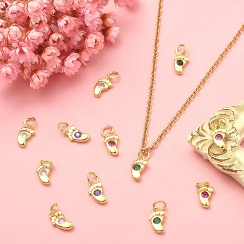 Miniatura 5 de LiQunSweet 20 piezas de micro pavé de circonitas cúbicas para bebé, diseño de huellas, para hacer joyas de ducha