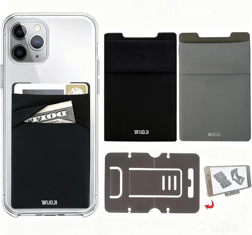 Miniatura 25 de Cartera para tarjetas de teléfono con bloqueo RFID, doble bolsillo seguro, ultradelgada, autoadhesiva, funda para tarjetas de crédito, calcomanía