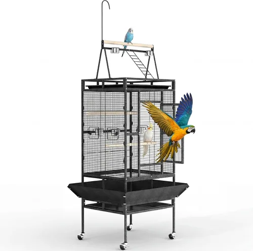 Garvee Jaula grande para pájaros de 82 pulgadas de alto, jaula de periquitos rodante con parte superior de juego, percha de cuerda para pájaros,