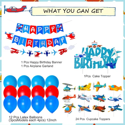 Miniatura 2 de Decoraciones de fiesta de avión, suministros de fiesta de cumpleaños de avión, pancarta de feliz cumpleaños, guirnalda de aviones, globos de látex
