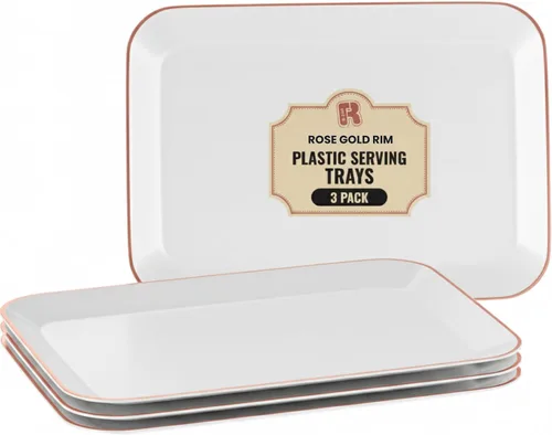 Miniatura 7 de Paquete de 3 bandejas de plástico negro para servir – Bandeja negra de 8 x 11 pulgadas – Bandejas de postre resistentes para alimentos – Bandejas