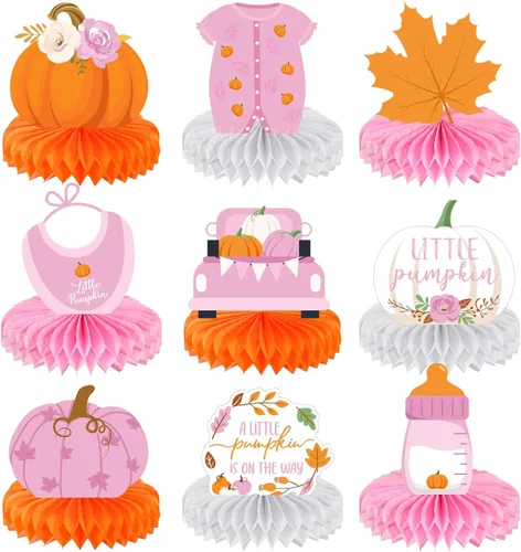 Miniatura 8 de Dianelhall 9 piezas de centros de mesa de Acción de Gracias con forma de panal de abeja, decoración de mesa de fiesta de calabaza, para otoño