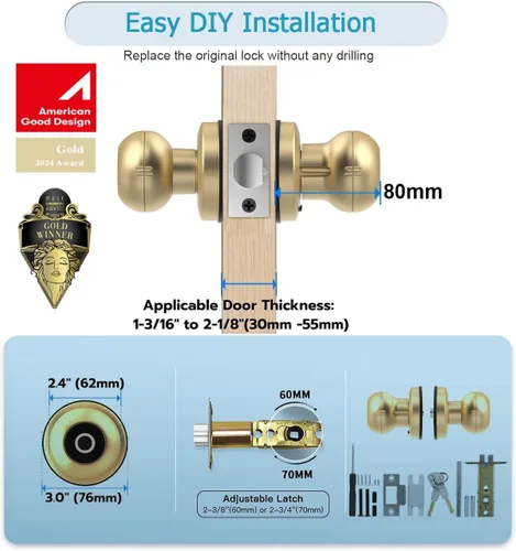 Miniatura 2 de eLinkSmart Cerradura de puerta de huella dactilar, perilla inteligente de puerta de bola con llave sin llave para puerta de entrada para dormitorio