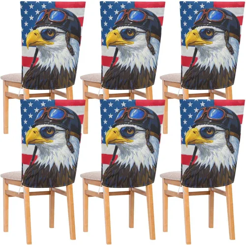 Juego de 6 fundas decorativas para sillas de comedor con diseño de pájaro marrón del 4 de julio, para dormitorio, escritorio, para dormitorio,